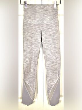 Lululemon Wunder Under Hi-Rise Crop Scallop Mesh Leggings Heathered Gray White 2